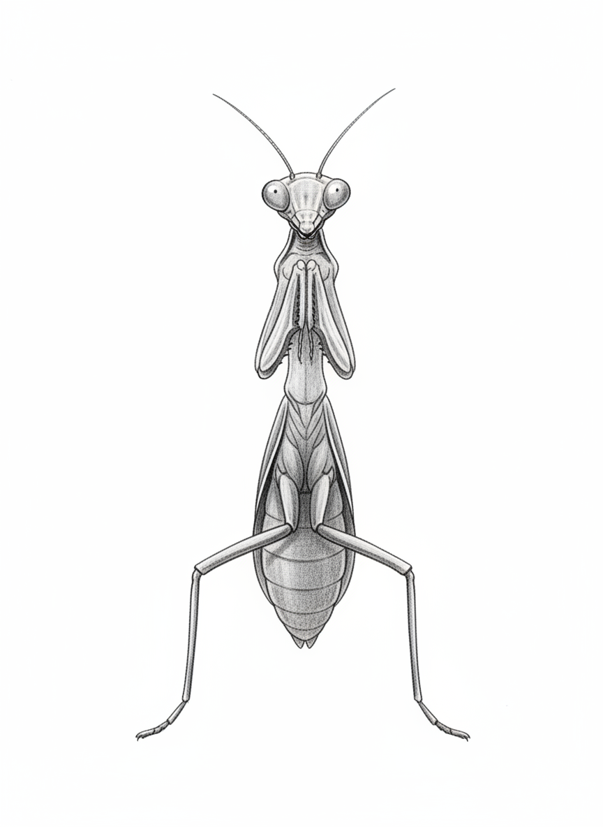Praying the Mantis - Black & White Illustration