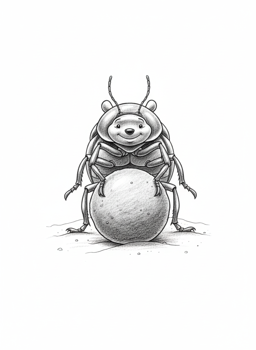 Scarab the Beetle - Black & White Illustration