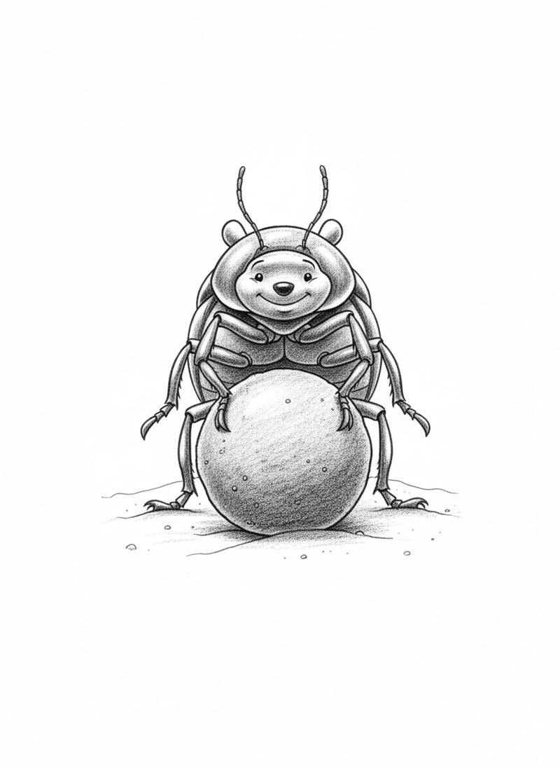 Scarab the Beetle in Gentle Pencil - Black & White Illustration