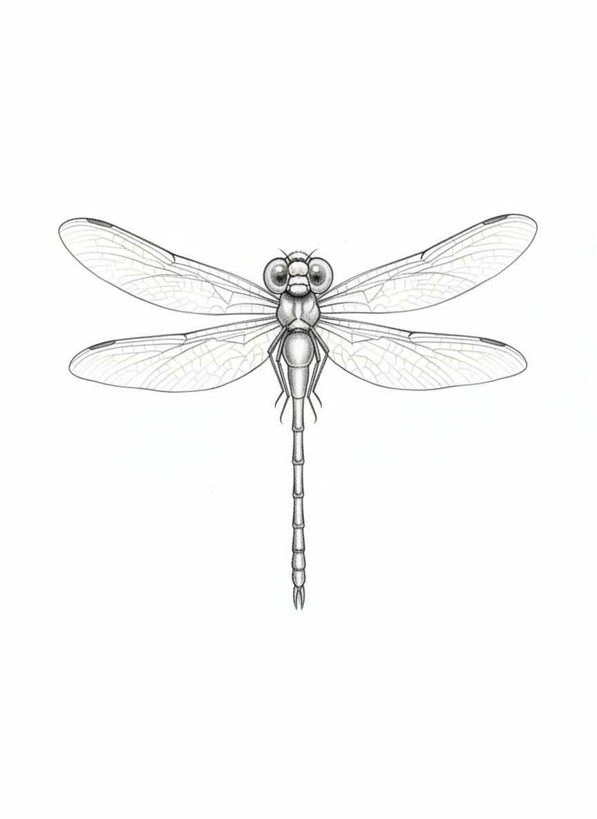 Dragonfly the Hunter - Black & White Illustration