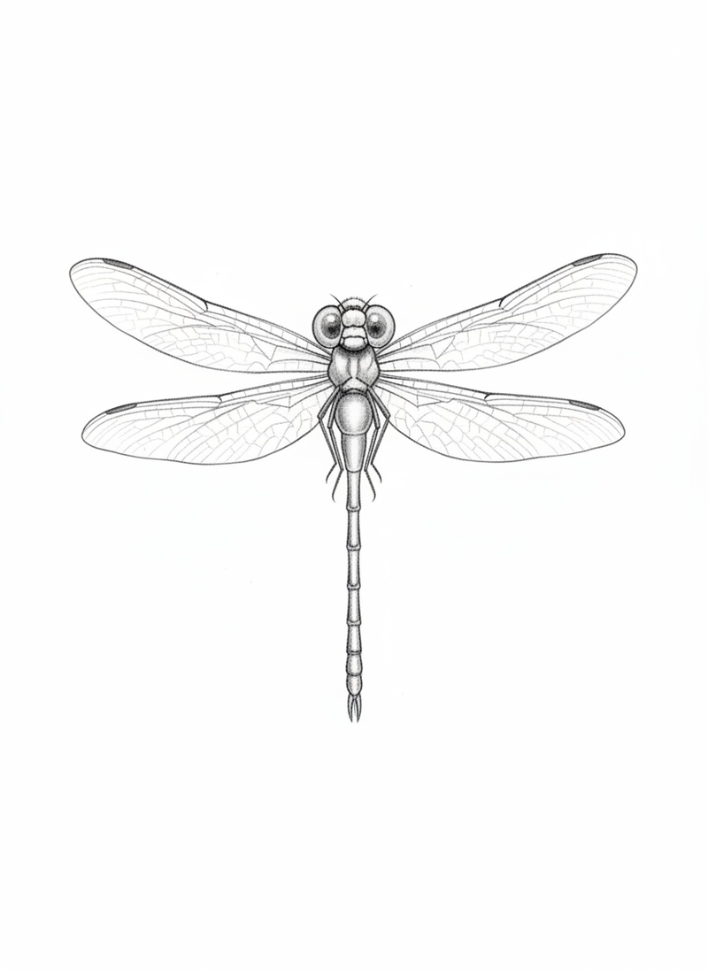 Dragonfly the Hunter in Gentle Pencil - Black & White Illustration