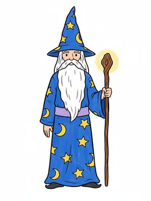 Merlin the Wise Wizard in Classic Coloring Book - Full Colored Illustration
