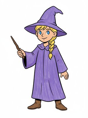 Zara the Young Sorceress in Classic Coloring Book - Full Colored Illustration