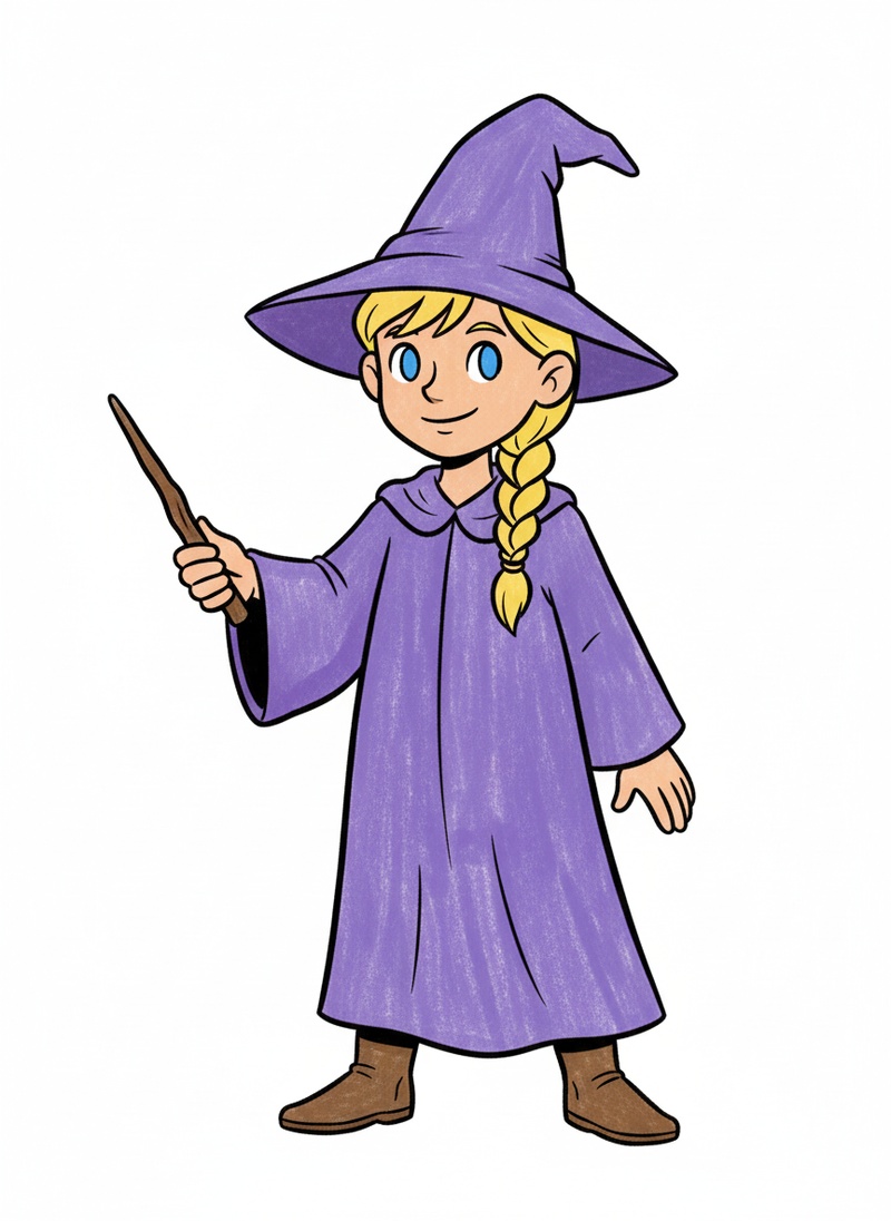 Zara the Young Sorceress in Classic Coloring Book - Full Colored Illustration