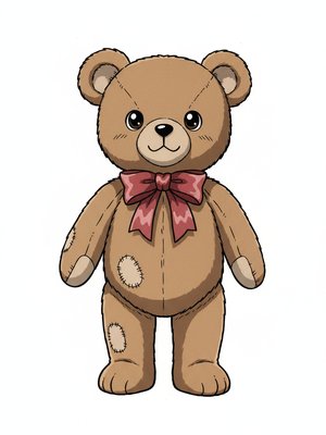 Vintage Teddy Bear with Red Bow in Classic Anime