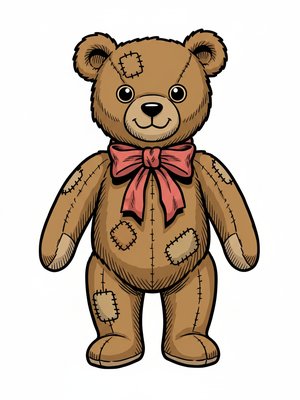 Vintage Teddy Bear with Red Bow in Comic Book