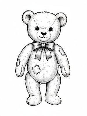 Vintage Teddy Bear with Red Bow in Vintage Storybook