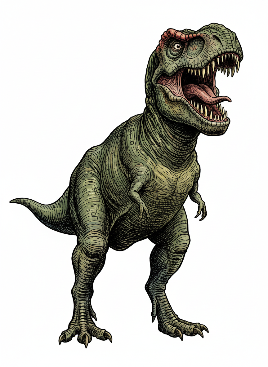 Rex the Fierce T-Rex - Full Colored Illustration