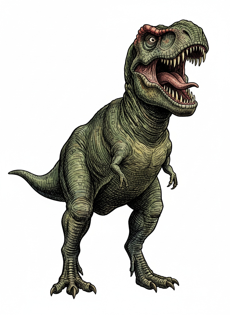 Rex the Fierce T-Rex in Victorian Illustration - Full Colored Illustration