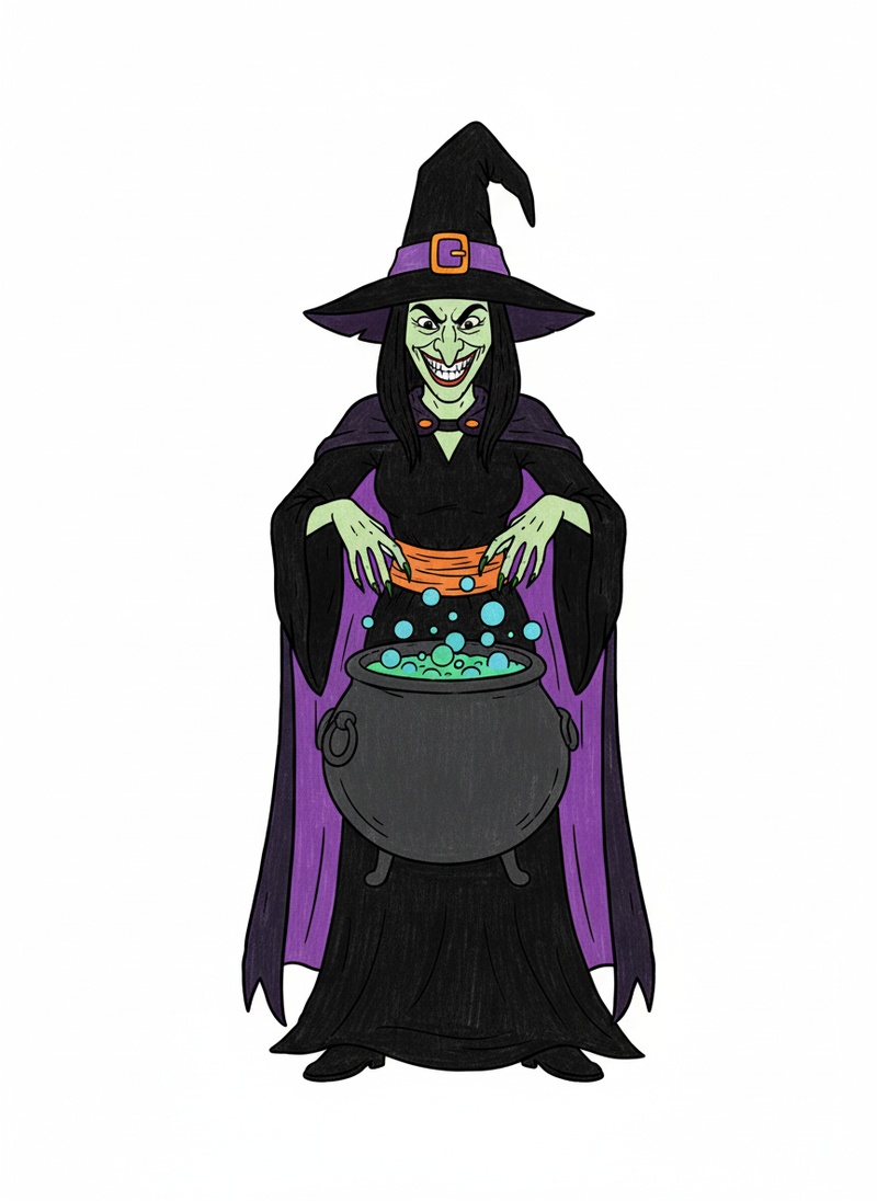 Morgana the Dark Witch in Classic Coloring Book - Full Colored Illustration