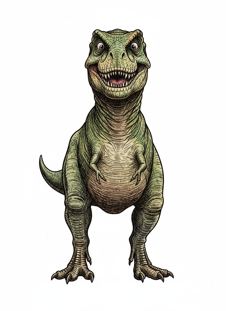 Dexter the Friendly Dinosaur - Full Colored Illustration