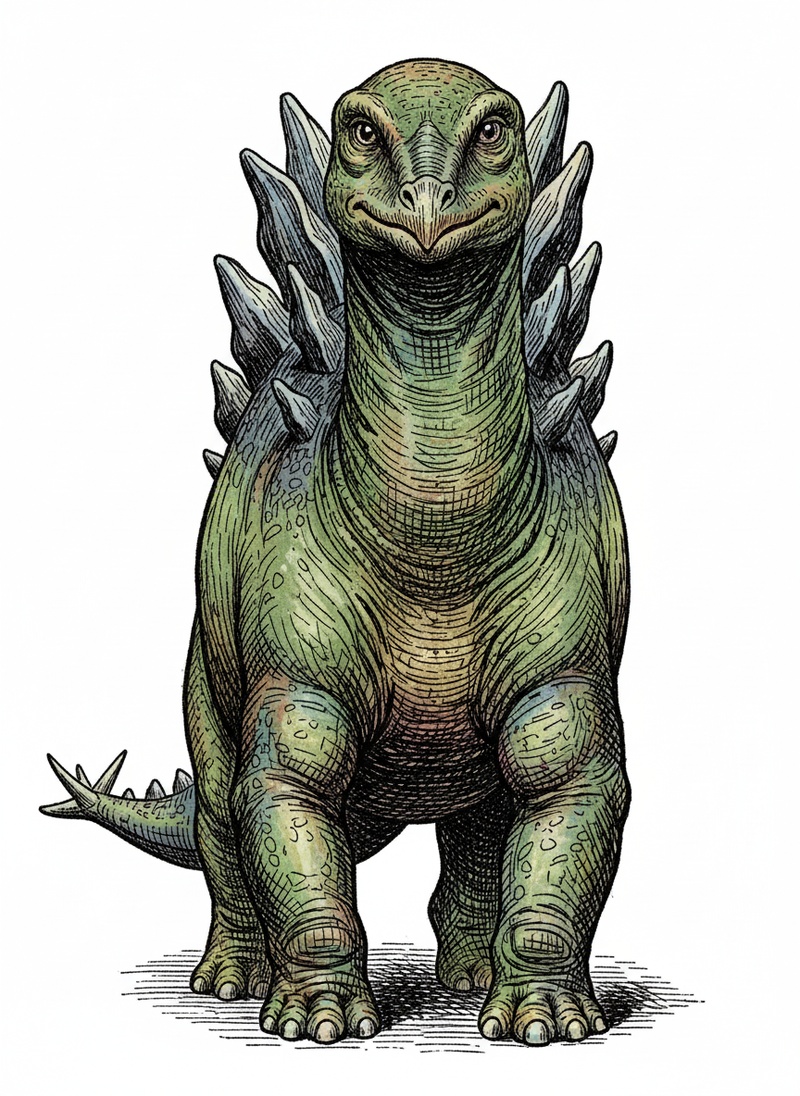 Spike the Stegosaurus in Victorian Illustration - Full Colored Illustration