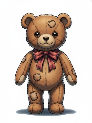 Vintage Teddy Bear with Red Bow in Webtoon Anime