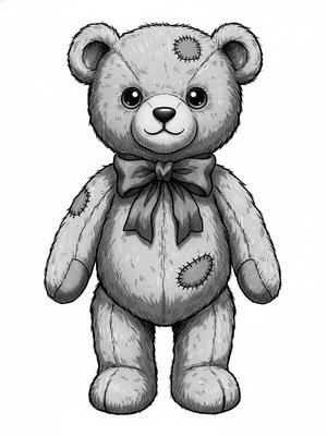 Vintage Teddy Bear with Red Bow in Webtoon Anime