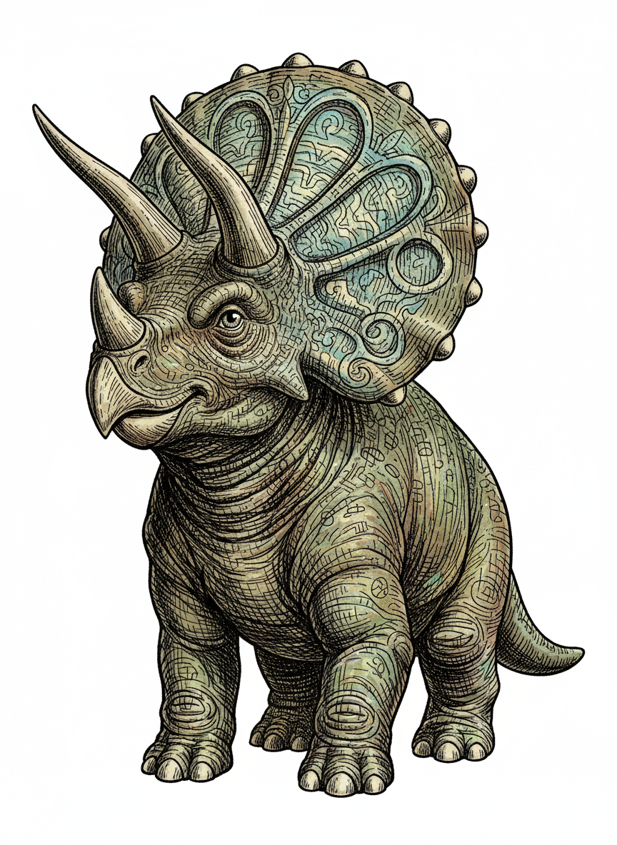 Trixie the Triceratops - Full Colored Illustration