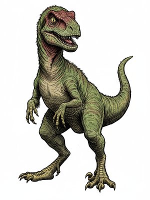 Striker the Pack Raptor in Victorian Illustration - Full Colored Illustration