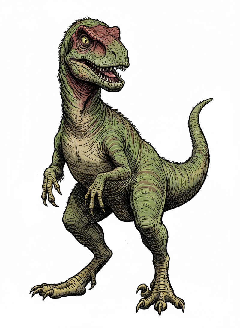 Striker the Pack Raptor in Victorian Illustration - Full Colored Illustration