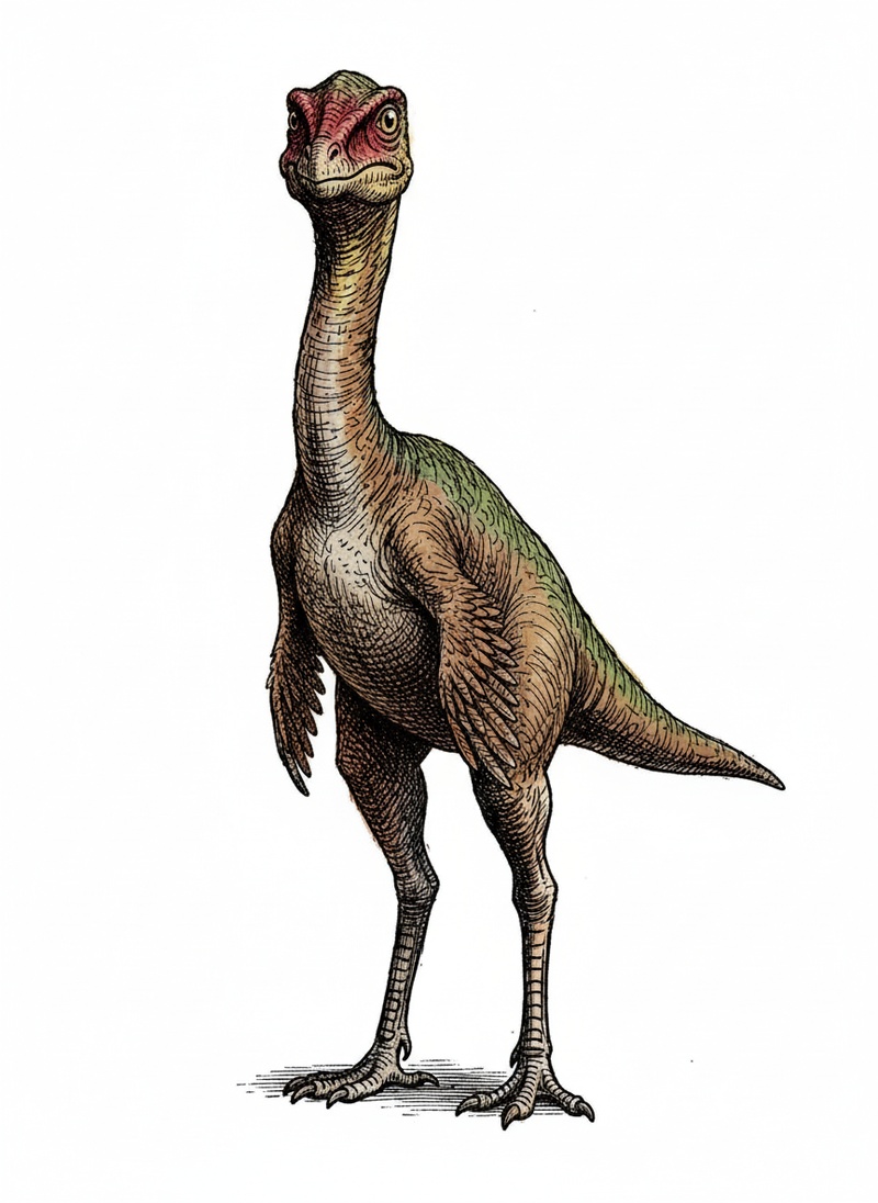 Dash the Gallimimus in Victorian Illustration - Full Colored Illustration
