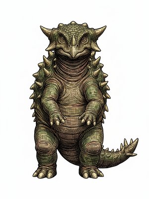 Tank the Ankylosaurus in Victorian Illustration - Full Colored Illustration