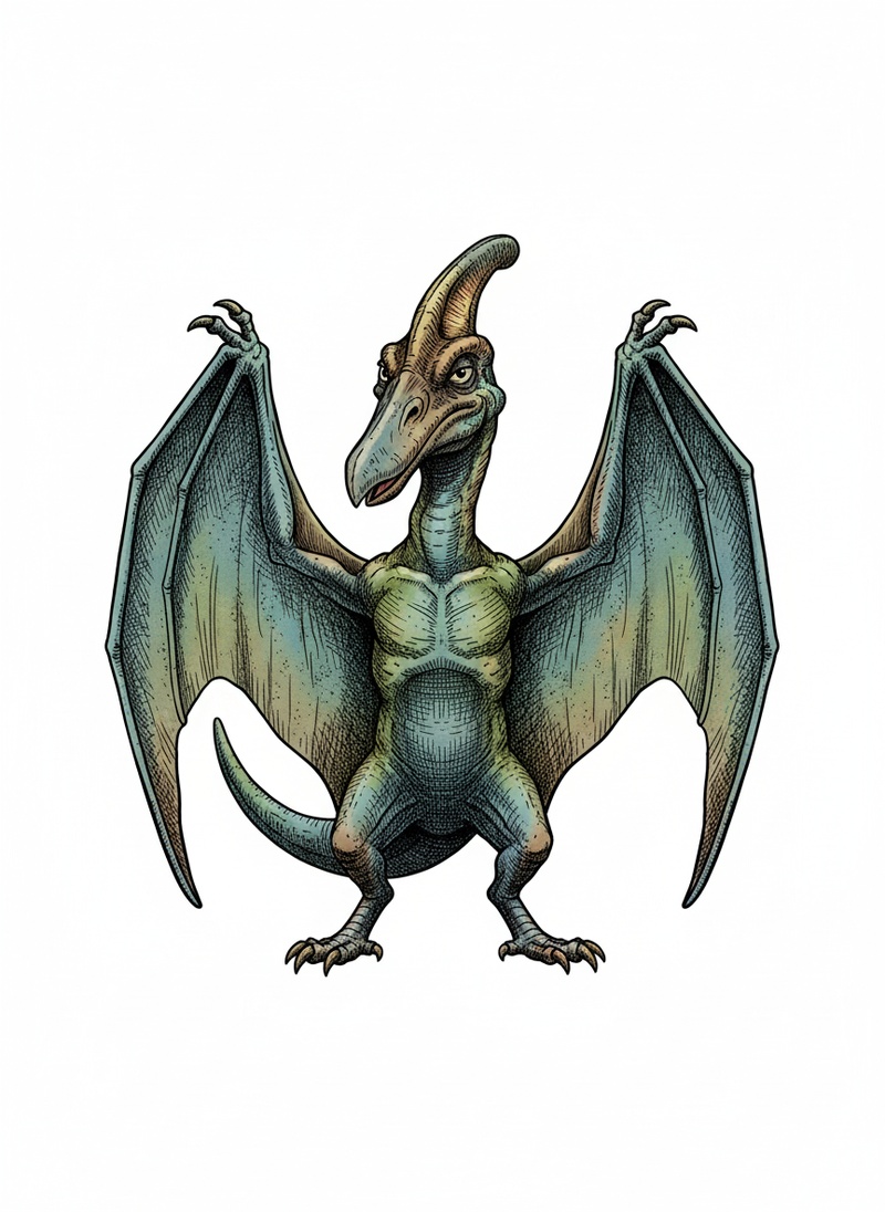 Wings the Pteranodon in Victorian Illustration - Full Colored Illustration