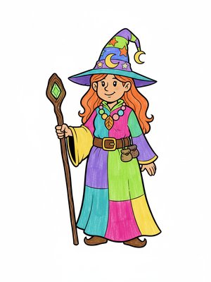 Hazel the Helpful Witch in Classic Coloring Book - Full Colored Illustration