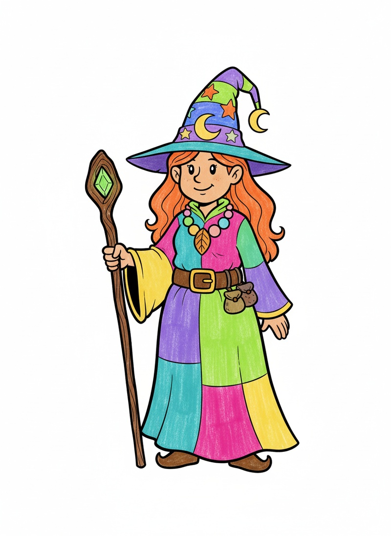 Hazel the Helpful Witch in Classic Coloring Book - Full Colored Illustration