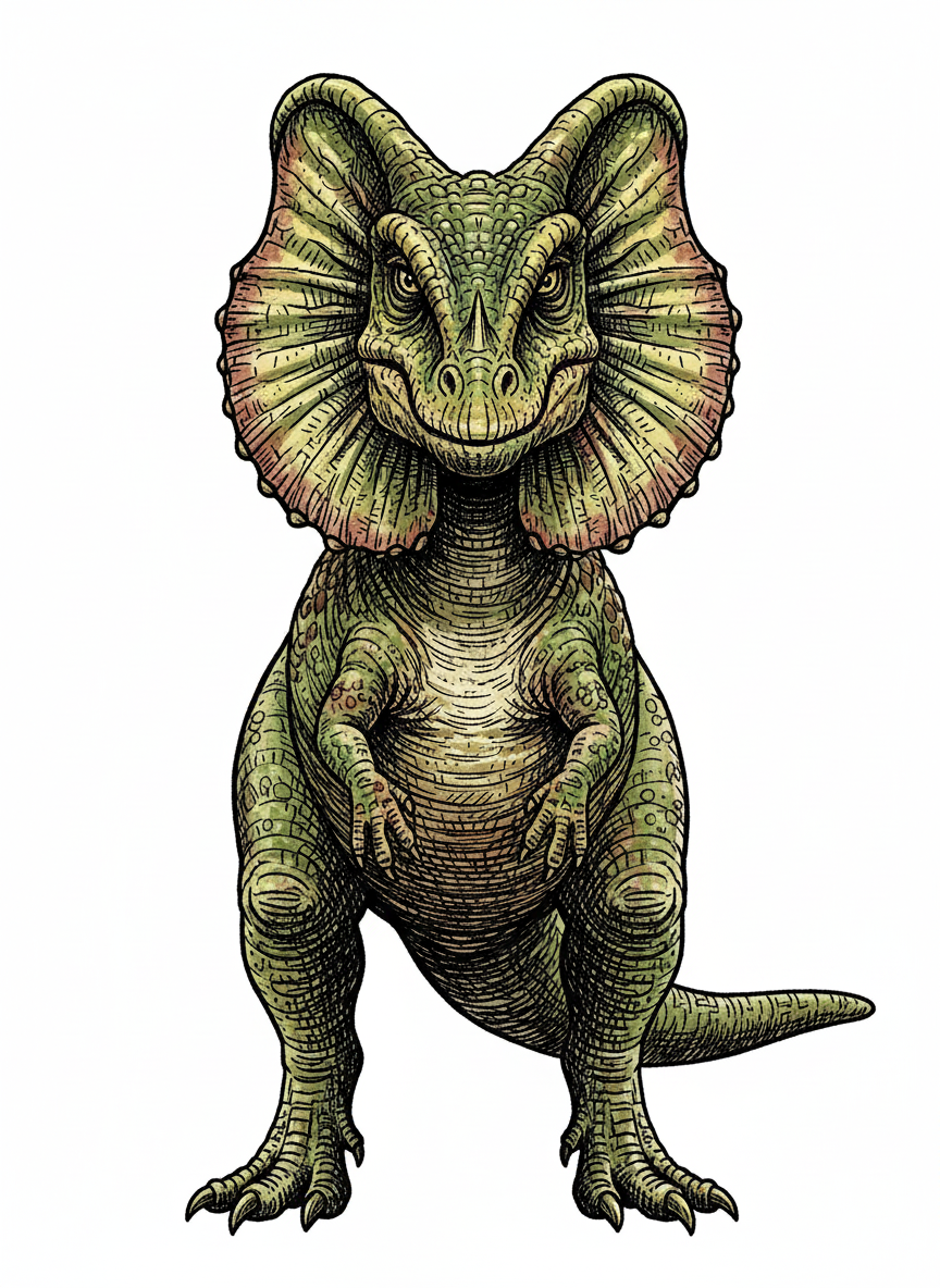 Spitter the Dilophosaurus - Full Colored Illustration