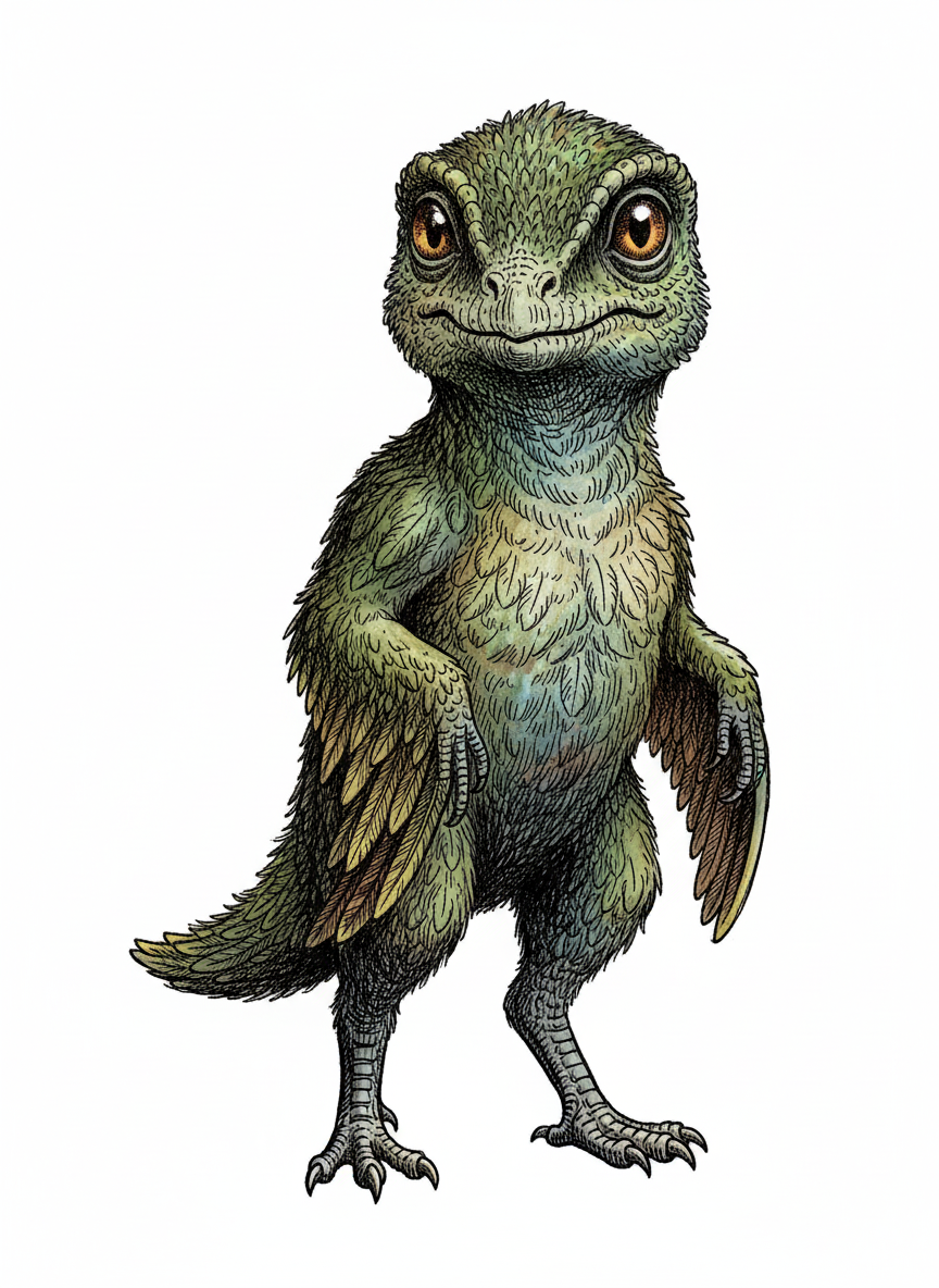 Pounce the Microraptor - Full Colored Illustration