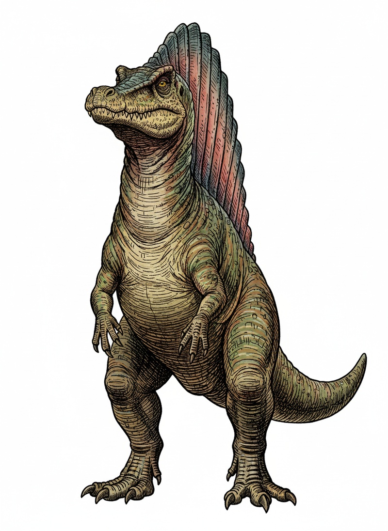 Spiney the Spinosaurus in Victorian Illustration - Full Colored Illustration