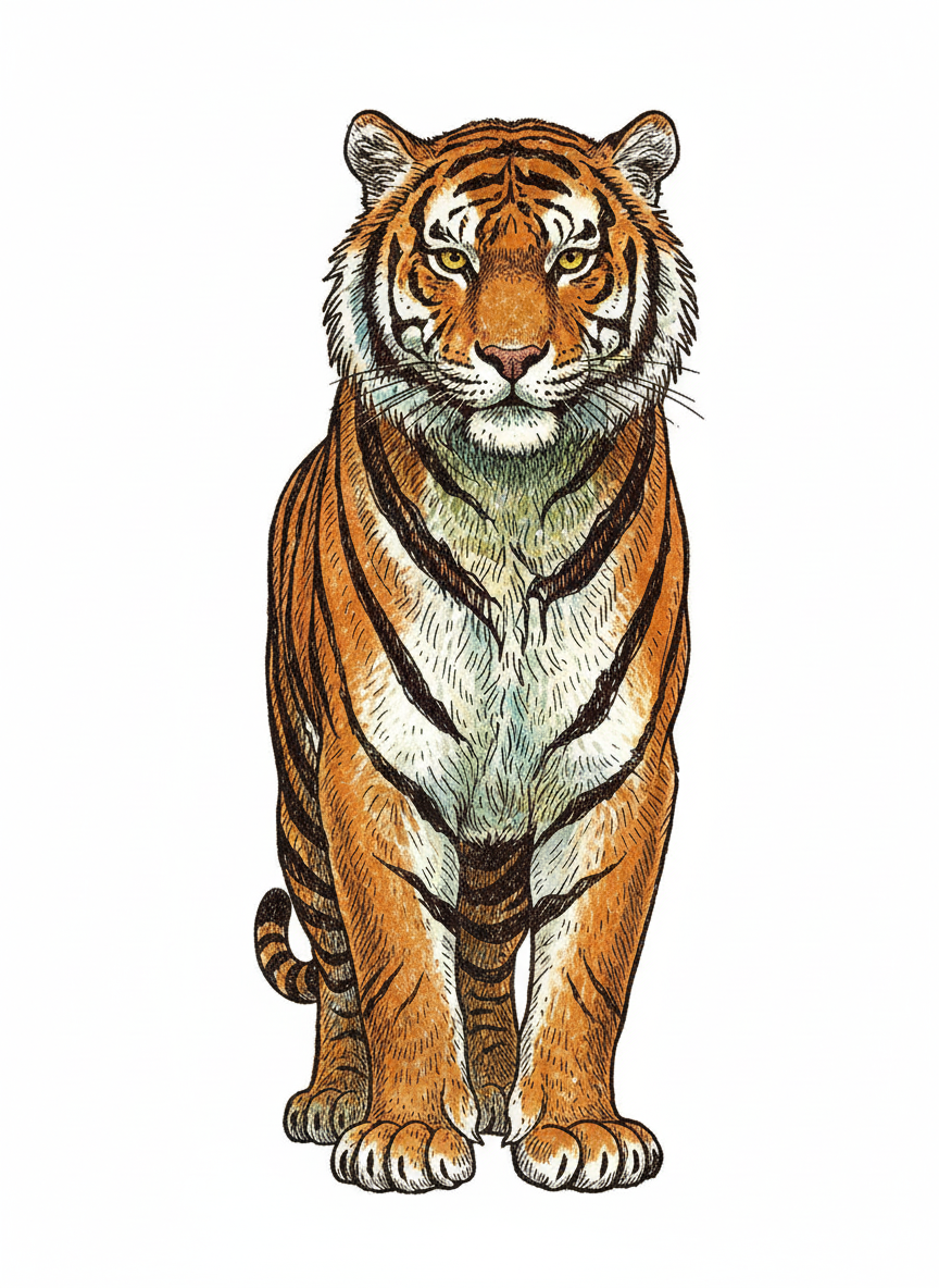 Stripes the Friendly Tiger - Full Colored Illustration