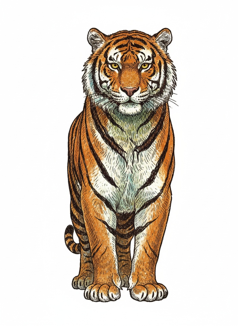 Stripes the Friendly Tiger in Victorian Illustration - Full Colored Illustration