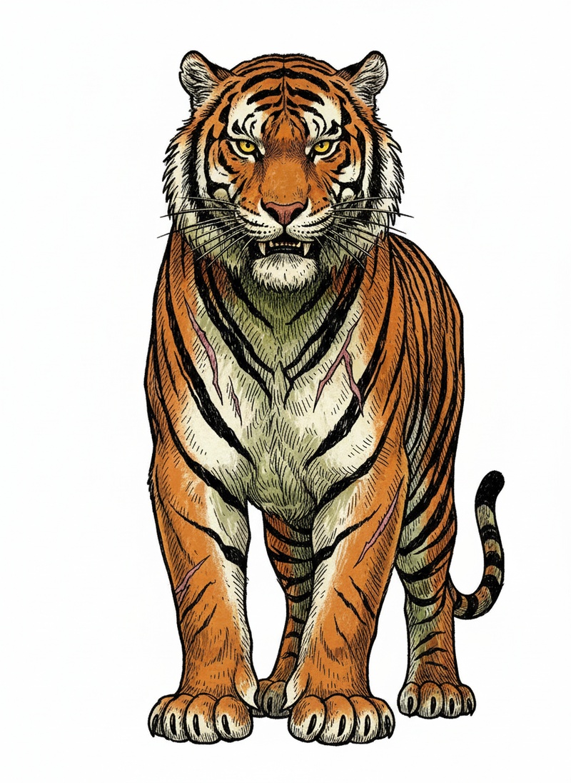 Shere the Villain Tiger in Victorian Illustration - Full Colored Illustration