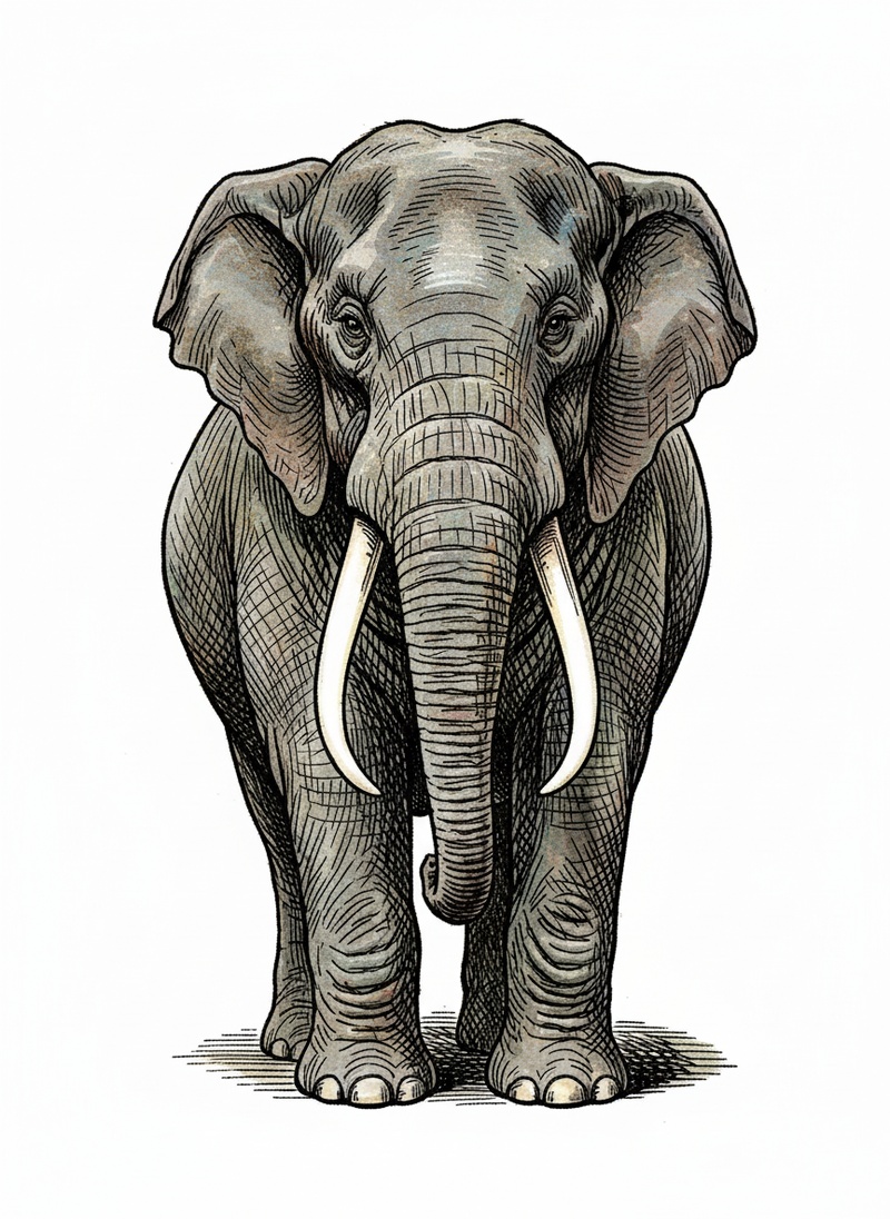 Ella the Gentle Elephant in Victorian Illustration - Full Colored Illustration