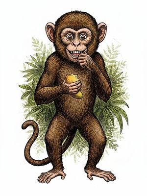 Mango the Cheeky Monkey in Victorian Illustration - Full Colored Illustration