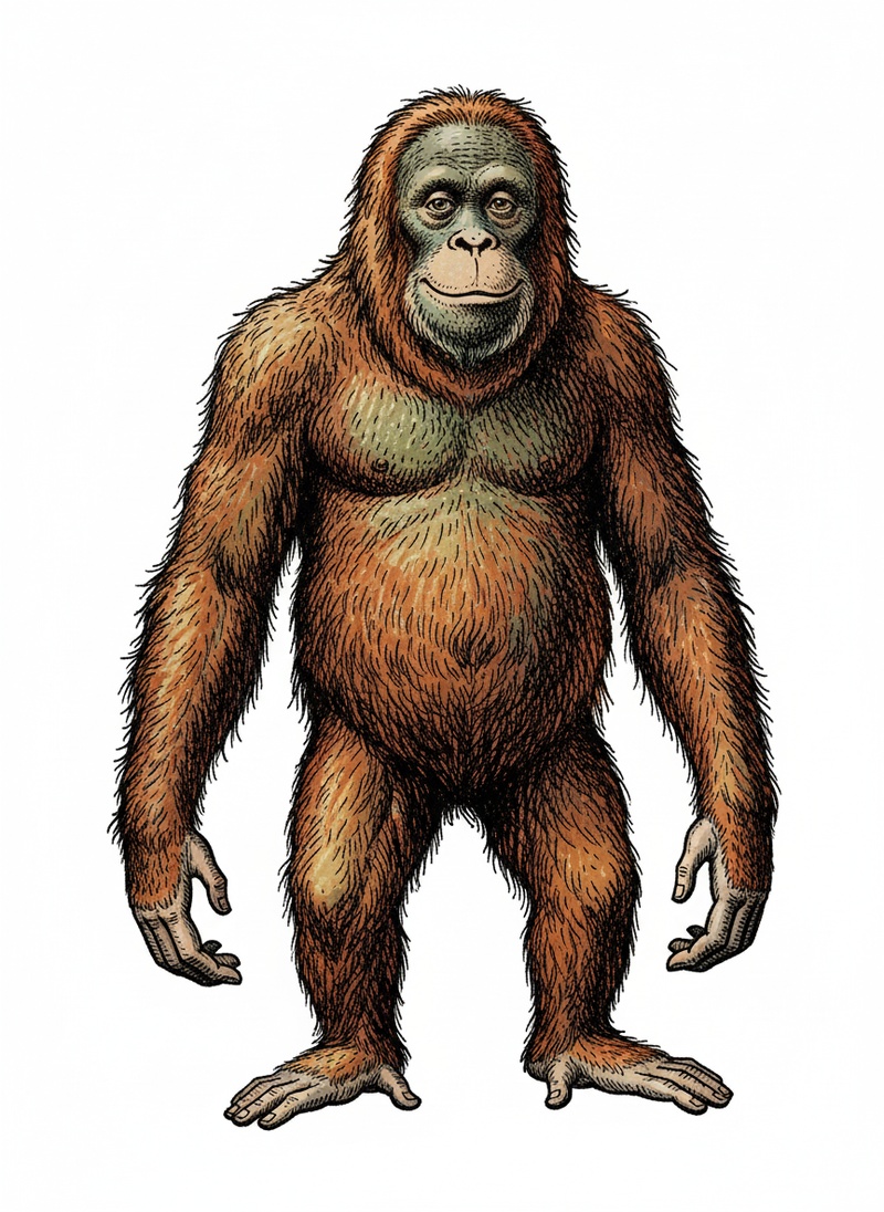 Coco the Swinging Orangutan in Victorian Illustration - Full Colored Illustration