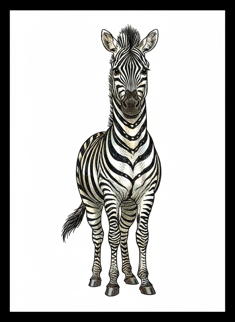 Zippy the Zebra in Victorian Illustration - Full Colored Illustration
