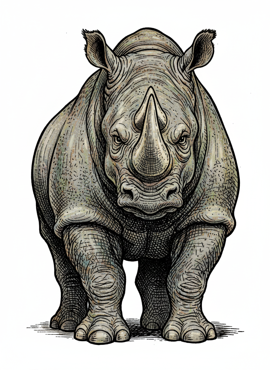 Rhino the Tough Rhinoceros - Full Colored Illustration