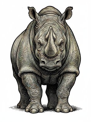 Rhino the Tough Rhinoceros in Victorian Illustration - Full Colored Illustration
