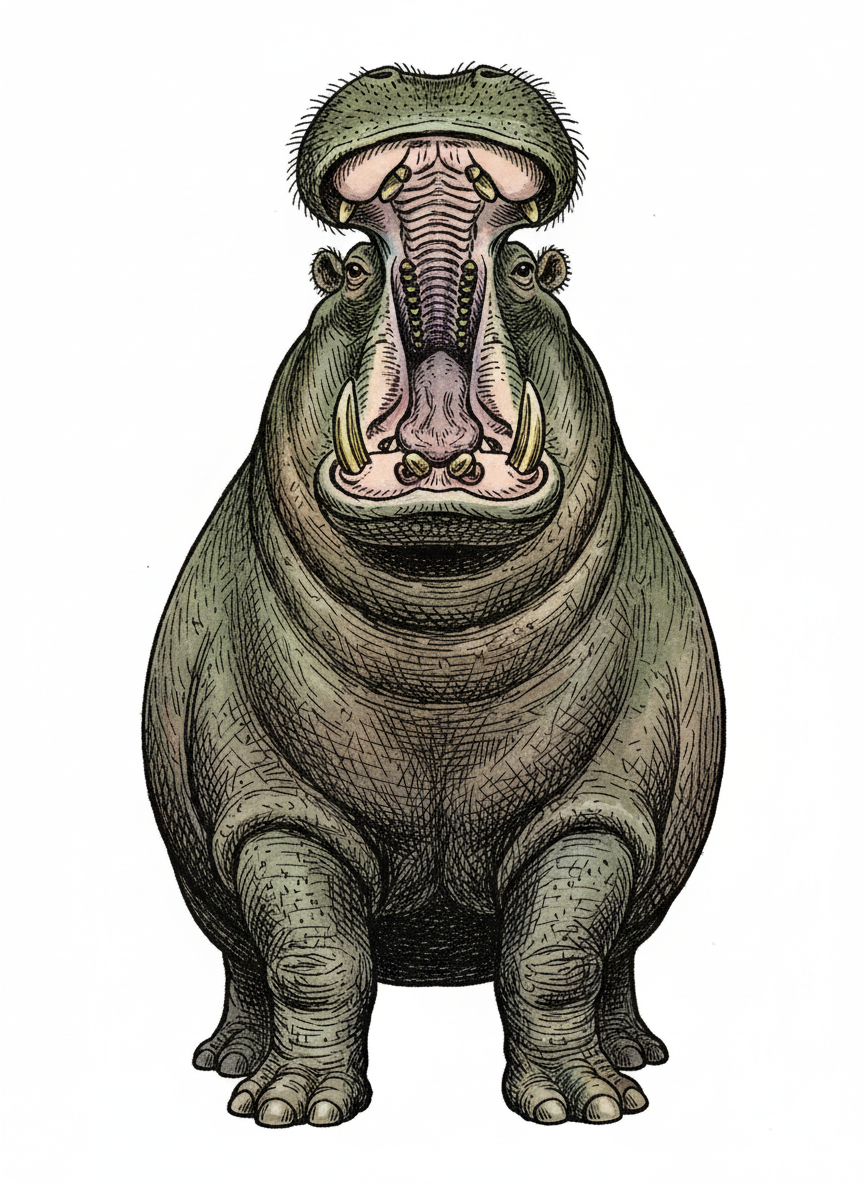 Hippo the River Giant - Full Colored Illustration