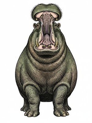 Hippo the River Giant in Victorian Illustration - Full Colored Illustration