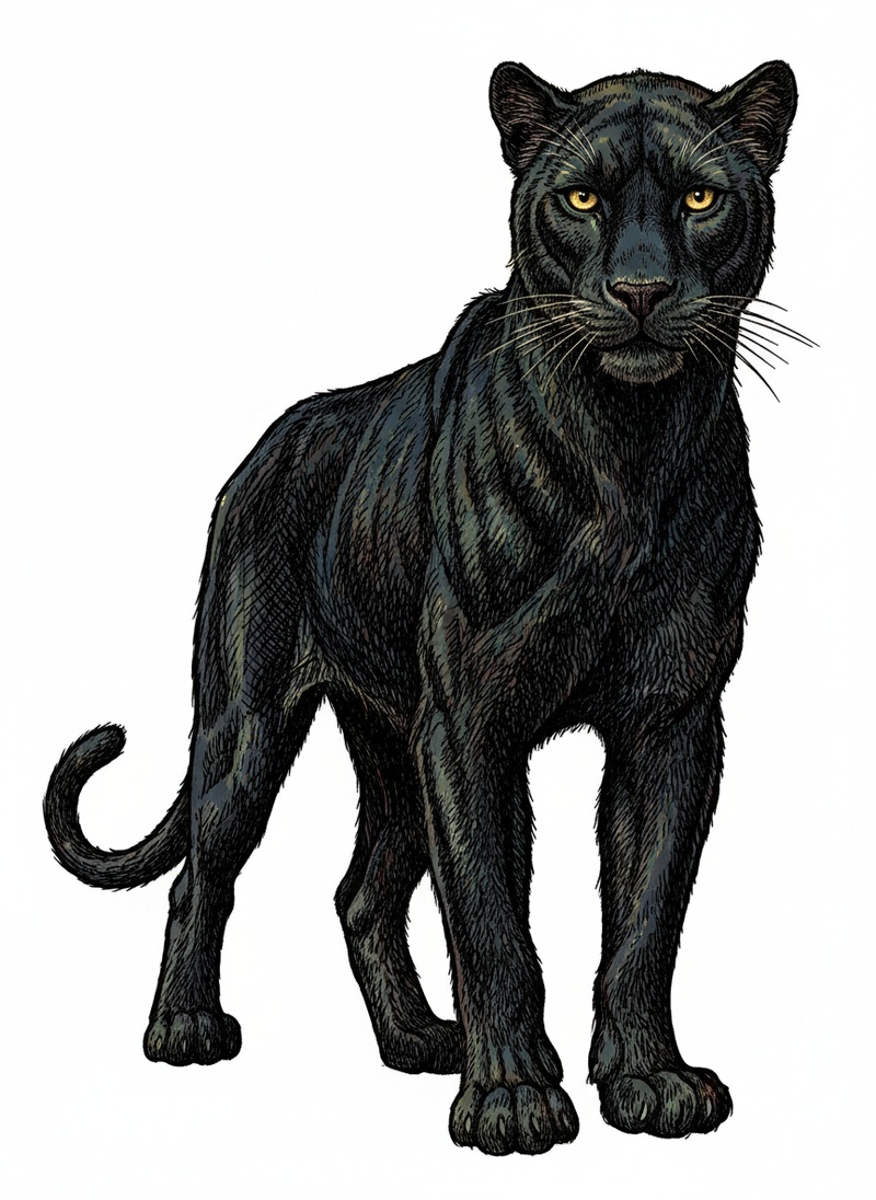Shadow the Black Panther in Victorian Illustration - Full Colored Illustration