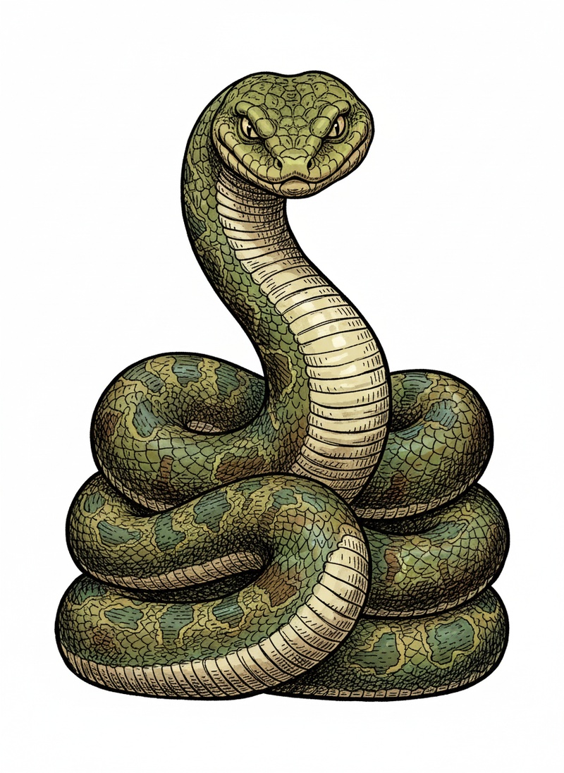 Slither the Python in Victorian Illustration - Full Colored Illustration