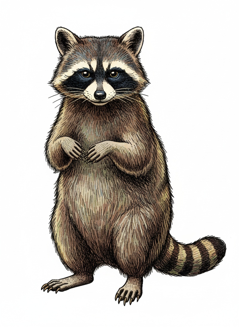 Bandit the Raccoon in Victorian Illustration - Full Colored Illustration