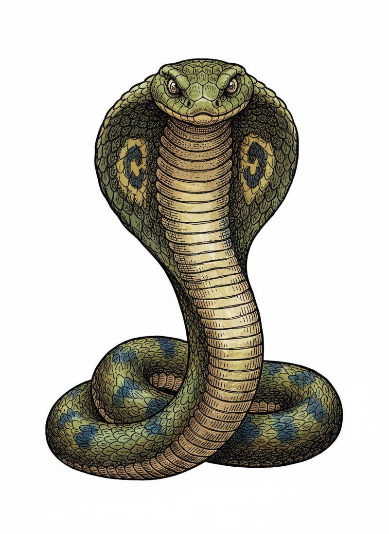 Viper the Cobra in Victorian Illustration - Full Colored Illustration