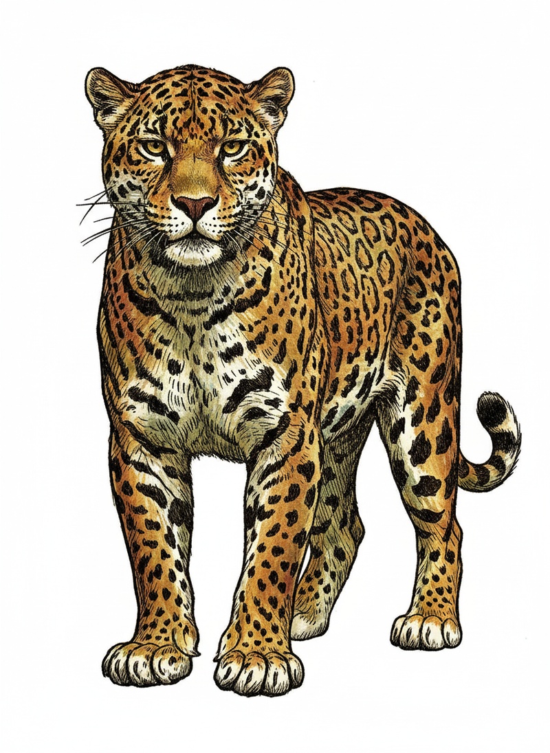 Pounce the Jaguar in Victorian Illustration - Full Colored Illustration