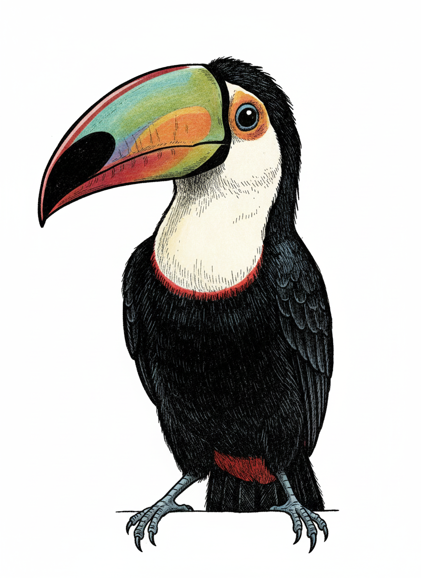 Flutter the Toucan - Full Colored Illustration