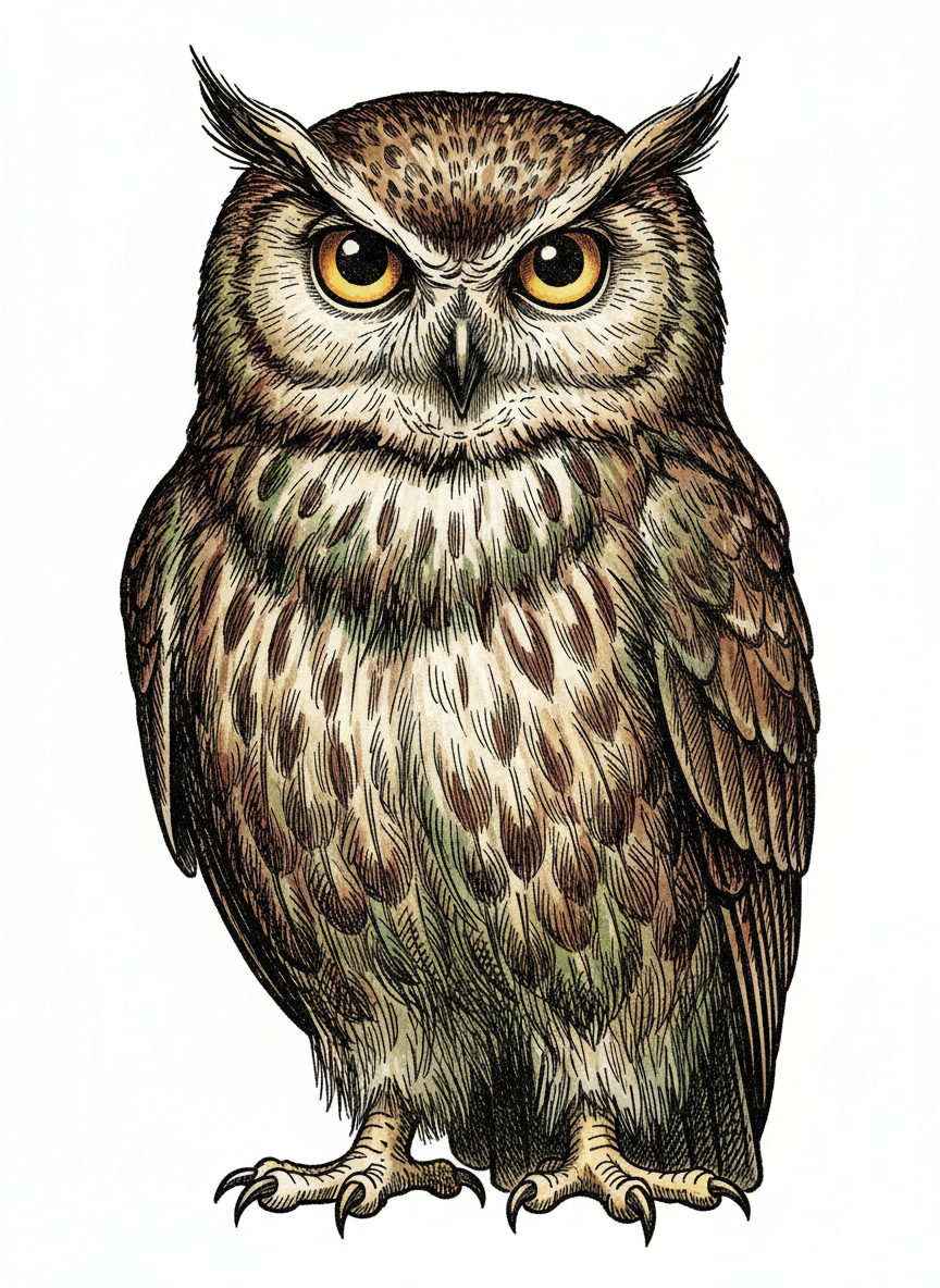 Scout the Wise Owl - Full Colored Illustration