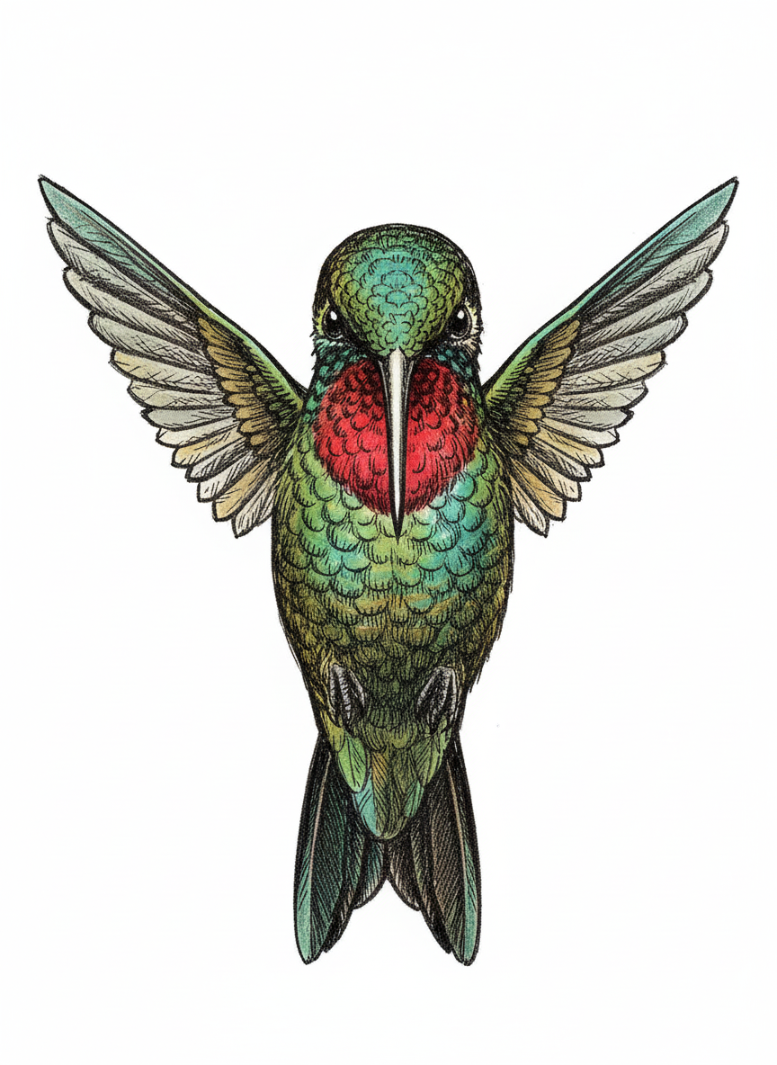 Ruby the Hummingbird - Full Colored Illustration
