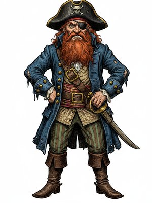 Captain Redbeard the Pirate in Victorian Illustration - Full Colored Illustration