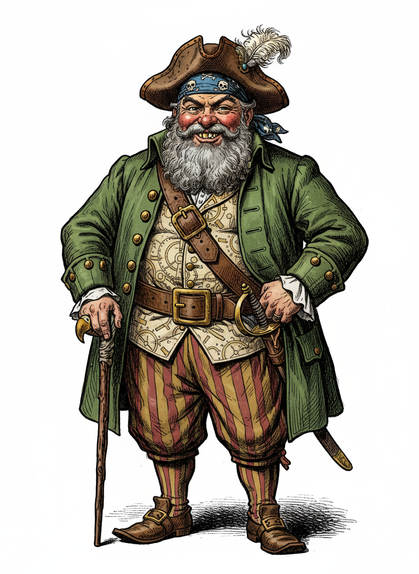 Captain Jolly the Friendly Pirate - Full Colored Illustration